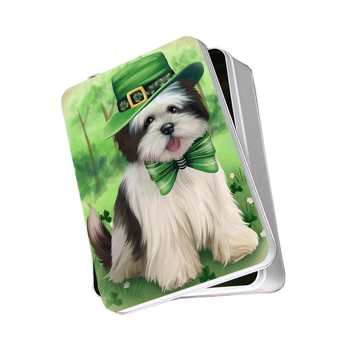 St. Patricks Day Irish Portrait Lhasa Apso Dog Photo Storage Tin PITN48832
