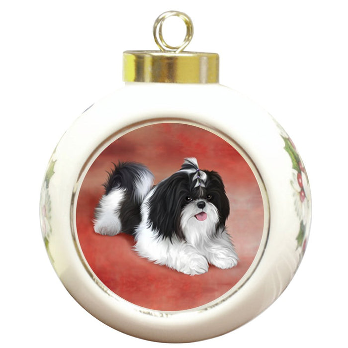 Shih Tzus Dog Round Ceramic Christmas Ornament