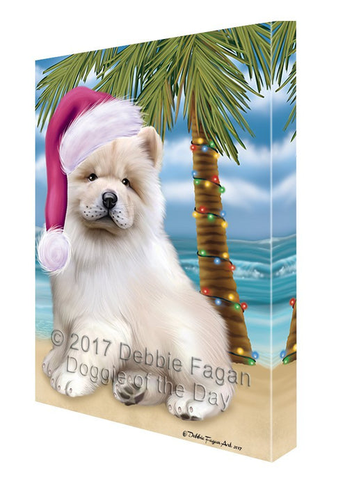 Summertime Happy Holidays Christmas Chow Chow Dog on Tropical Island Beach Canvas Wall Art