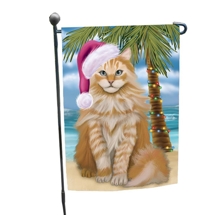 Summertime Christmas Happy Holidays Siberian Cat on Beach Garden Flag FLG337