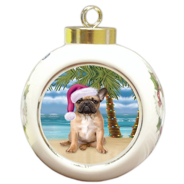 Summertime French Bulldog on Beach Christmas Round Ball Ornament POR1122