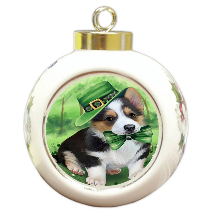 St. Patricks Day Irish Portrait Corgie Dog Round Ball Christmas Ornament RBPOR48789