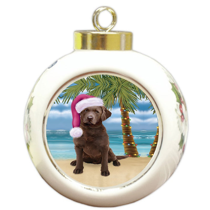 Summertime Chesapeake Bay Retriever Adult Dog on Beach Christmas Round Ball Ornament POR1028
