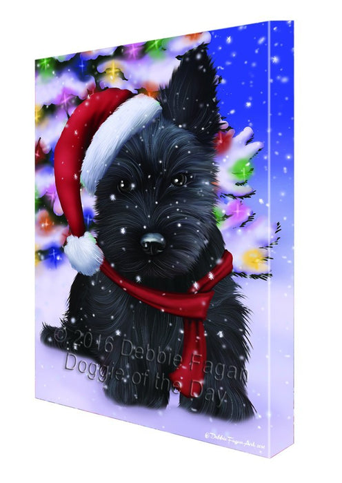 Winterland Wonderland Scottish Terrier Dog In Christmas Holiday Scenic Background Canvas Wall Art