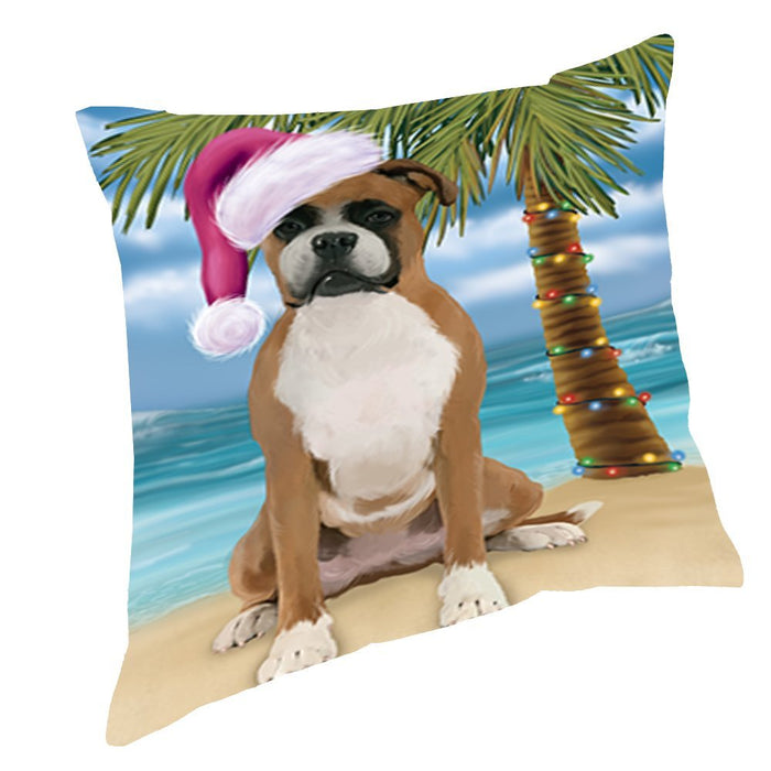Summertime Christmas Happy Holidays Boxer Dog on Beach Throw Pillow PIL1428