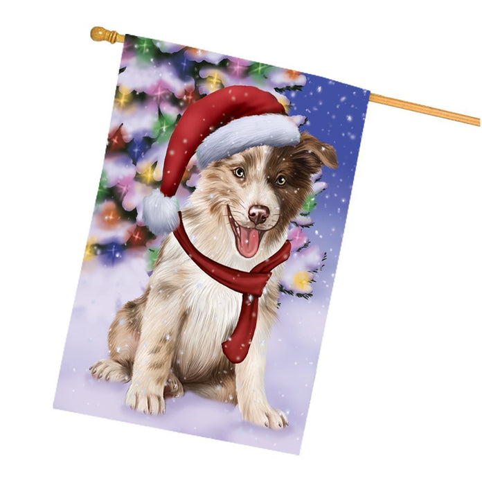 Winterland Wonderland Border Collies Dog In Christmas Holiday Scenic Background House Flag