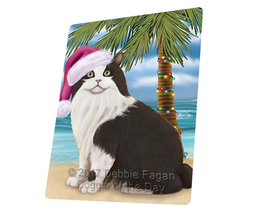 Summertime Happy Holidays Christmas Cymric Black And White Cat on Tropical Island Beach Large Refrigerator / Dishwasher Magnet D171