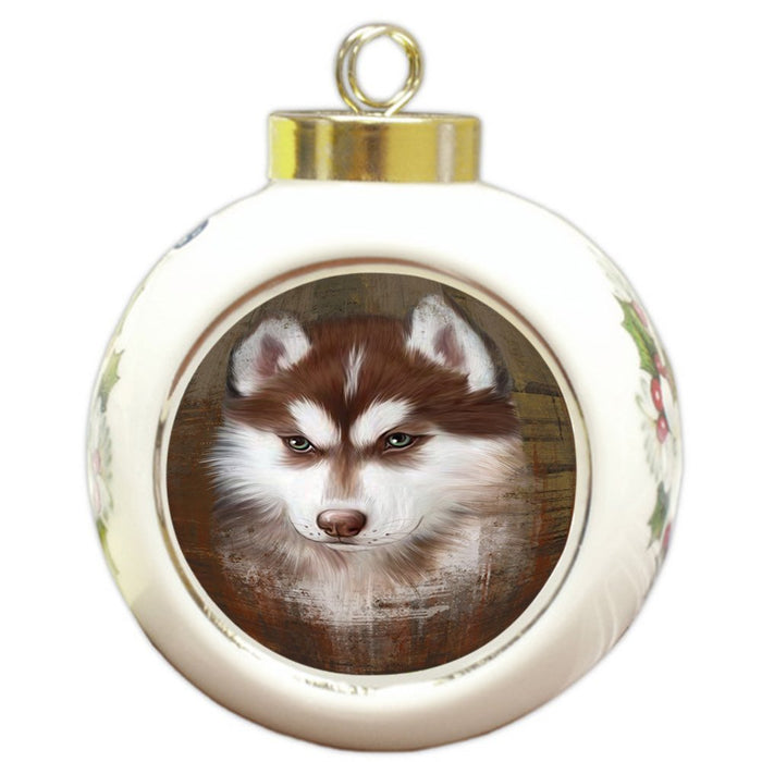 Rustic Siberian Husky Dog Round Ball Christmas Ornament RBPOR48266