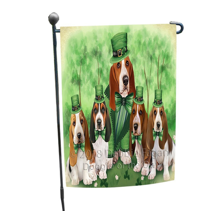 St. Patricks Day Irish Family Portrait Basset Hounds Dog Garden Flag GFLG49093