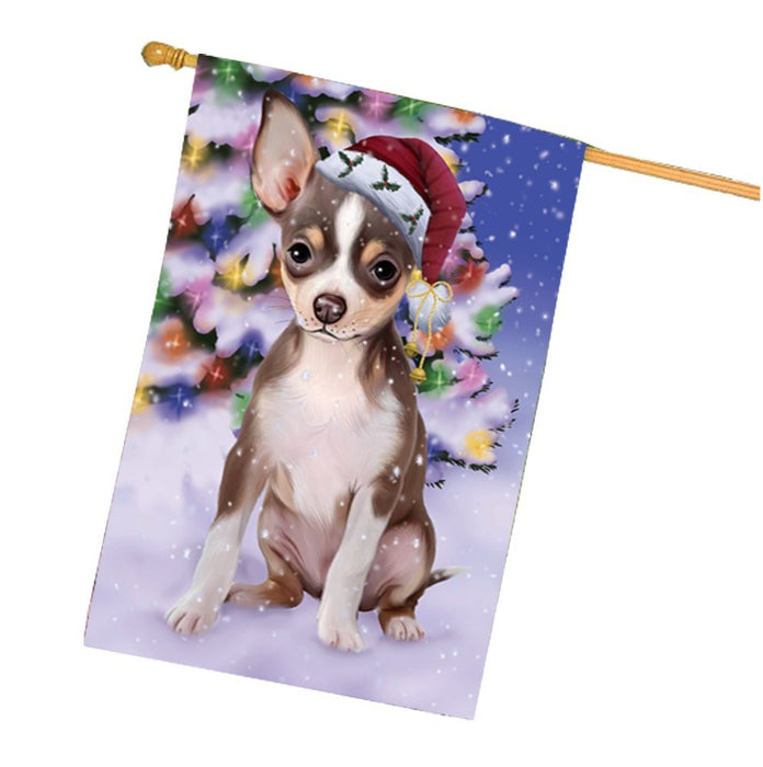 Winterland Wonderland Chihuahua Dog In Christmas Holiday Scenic Background House Flag