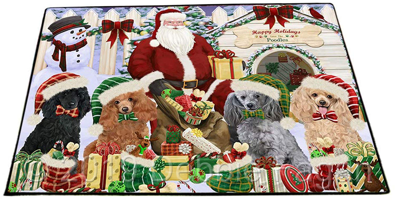 Happy Holidays Christmas Poodles Dog House Gathering Floormat FLMS51501