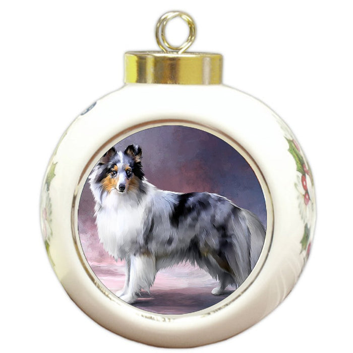Shetland Sheepdog Blue Merle Dog Round Ball Christmas Ornament
