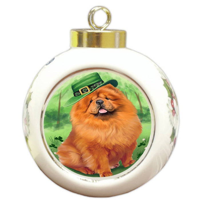 St. Patricks Day Irish Portrait Chow Chow Dog Round Ball Christmas Ornament RBPOR48780