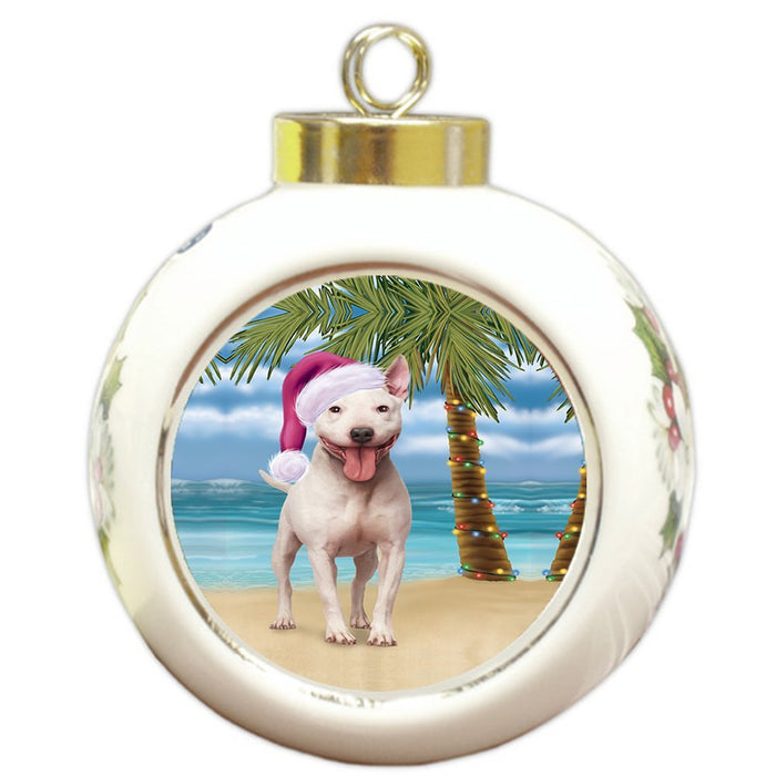 Summertime Bull Terrier Dog on Beach Christmas Round Ball Ornament POR1085