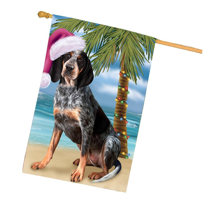Summertime Christmas Happy Holidays Bluetick Coonhound Dog on Beach House Flag HFLG328