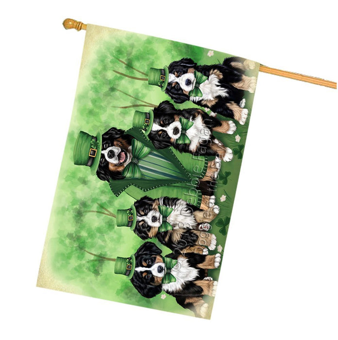 St. Patricks Day Irish Family Portrait Bernese Mountain Dogs House Flag FLG49163