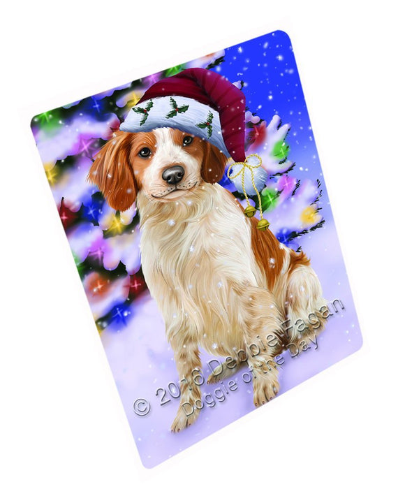 Winterland Wonderland Brittany Spaniel Dog In Christmas Holiday Scenic Background Tempered Cutting Board