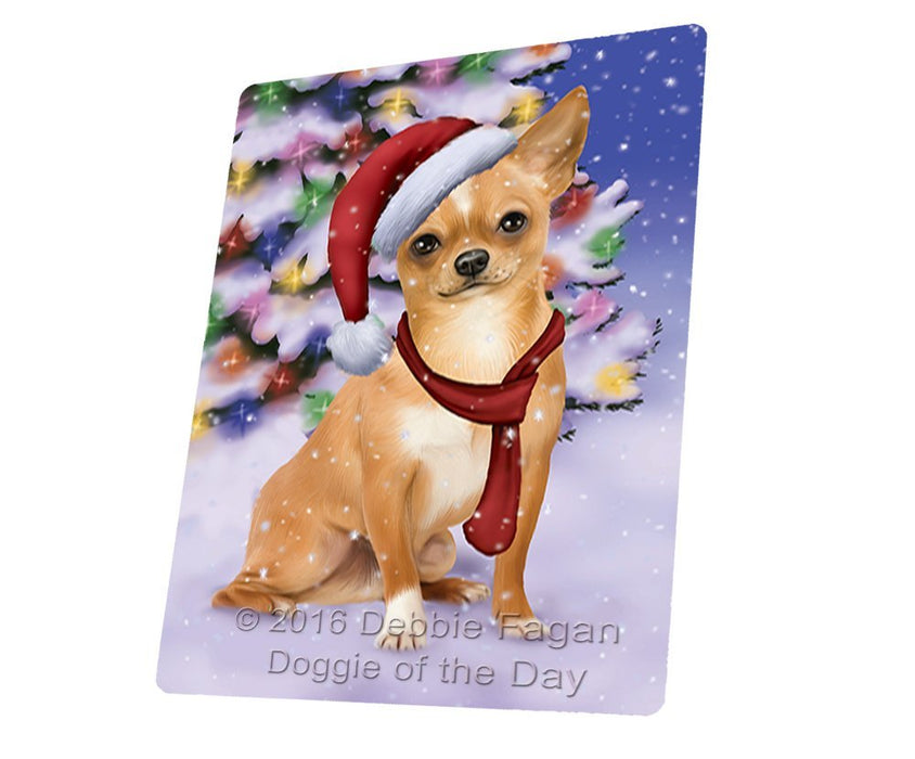 Winterland Wonderland Chihuahua Puppy Dog In Christmas Holiday Scenic Background Tempered Cutting Board