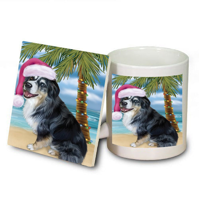 Summertime Australian Shepherd Dog on Beach Christmas Mug and Coaster Set MUC0726