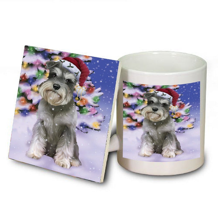 Winterland Wonderland Schnauzers Dog In Christmas Holiday Scenic Background Mug and Coaster Set