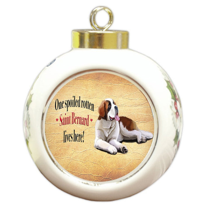 Saint Bernard Spoiled Rotten Dog Round Ceramic Christmas Ornament