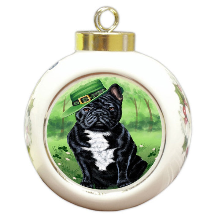 St. Patricks Day Irish Portrait French Bulldog Round Ball Christmas Ornament RBPOR48798