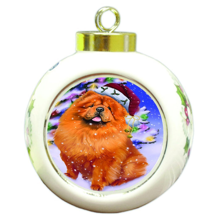 Winterland Wonderland Chow Chow Dog In Christmas Holiday Scenic Background Round Ball Ornament D527