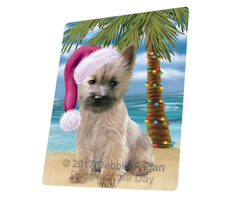 Summertime Happy Holidays Christmas Cairn Terrier Dog on Tropical Island Beach Tempered Cutting Board