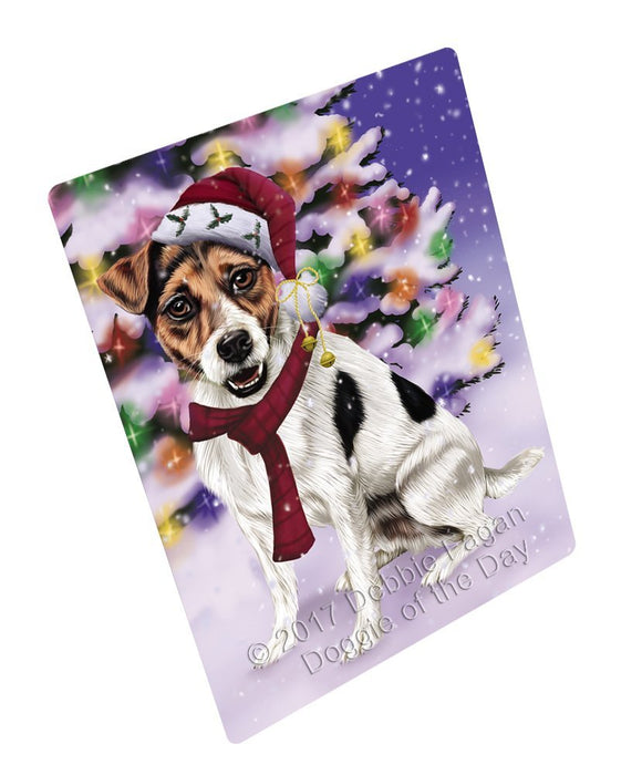 Winterland Wonderland Jack Russell Dog In Christmas Holiday Scenic Background Large Refrigerator / Dishwasher Magnet