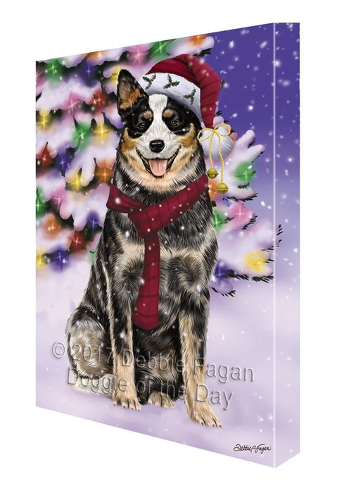 Winterland Wonderland Australian Cattle Dog In Christmas Holiday Scenic Background Painting Printed on Canvas Wall Art