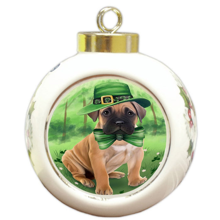 St. Patricks Day Irish Portrait Bullmastiff Dog Round Ball Christmas Ornament RBPOR48757