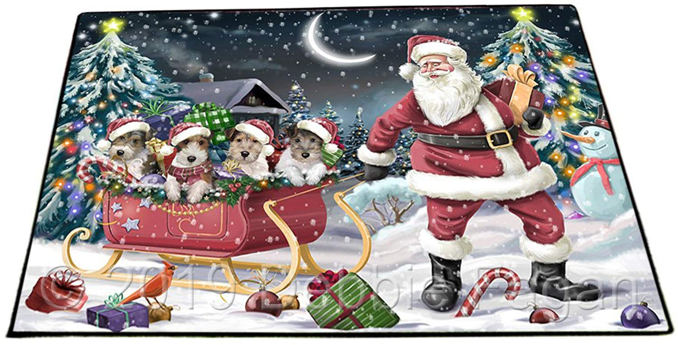 Santa Sled Dogs Christmas Happy Holidays Wire Fox Terriers Dog Floormat FLMS51315
