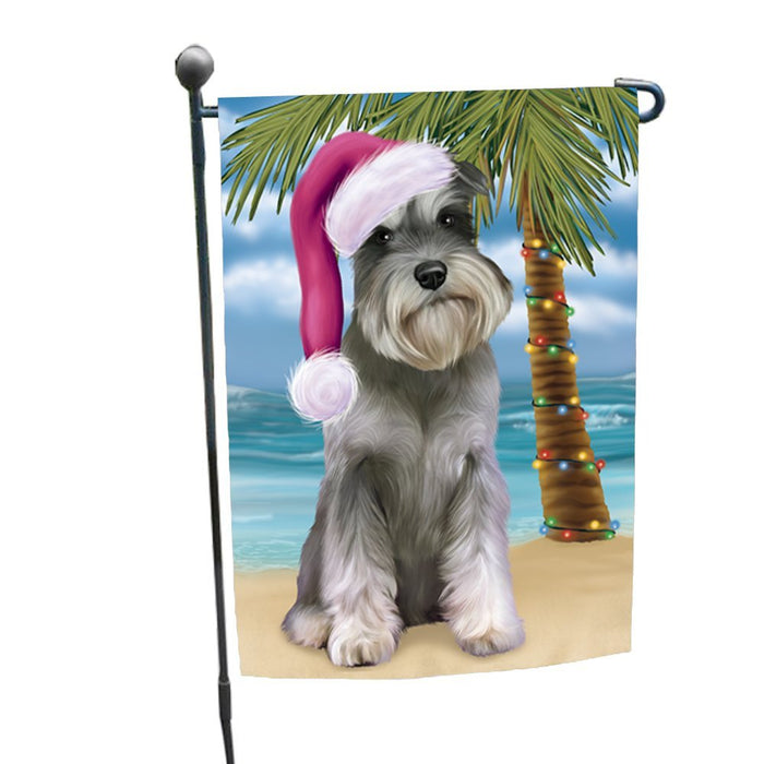Summertime Happy Holidays Christmas Schnauzers Dog on Tropical Island Beach Garden Flag