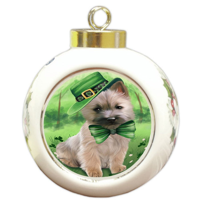 St. Patricks Day Irish Portrait Cairn Terrier Dog Round Ball Christmas Ornament RBPOR48760