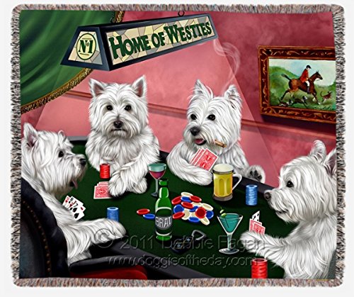 Westies Dogs Playing Poker Woven Throw Blanket 54 x 38