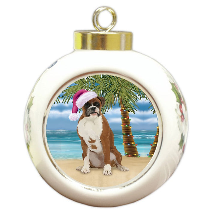 Summertime Boxer Dog on Beach Christmas Round Ball Ornament POR1070