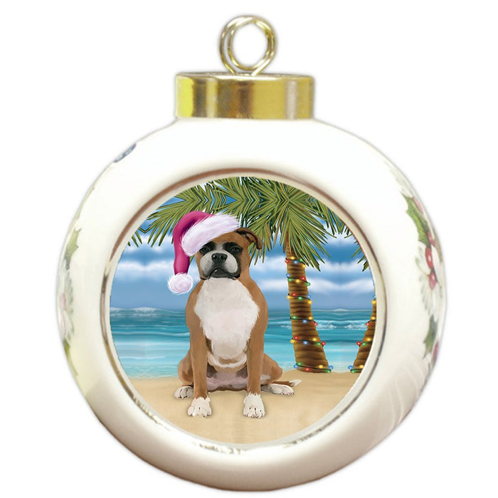 Summertime Boxer Dog on Beach Christmas Round Ball Ornament POR1073