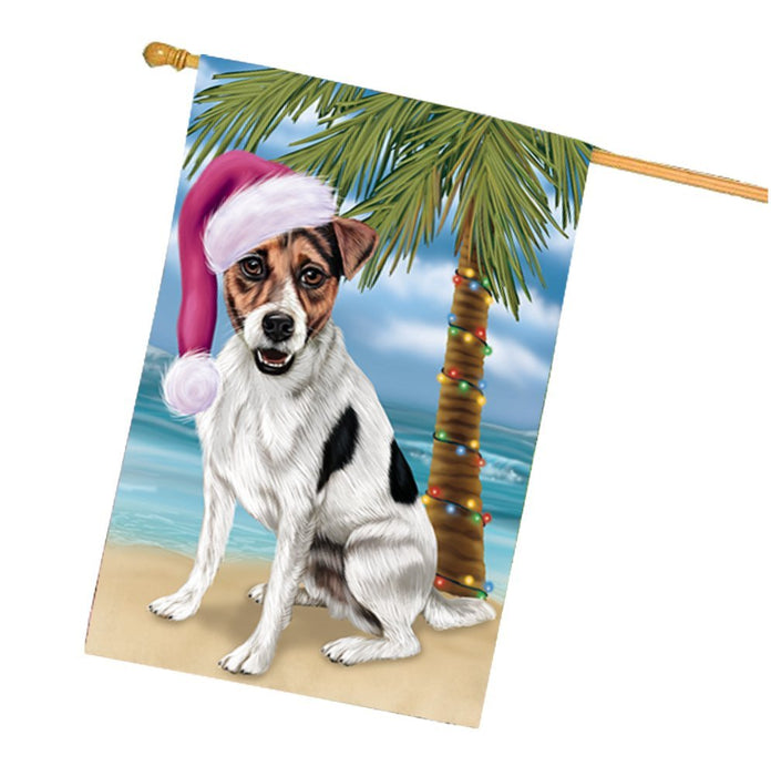 Summertime Happy Holidays Christmas Jack Russel Dog on Tropical Island Beach House Flag