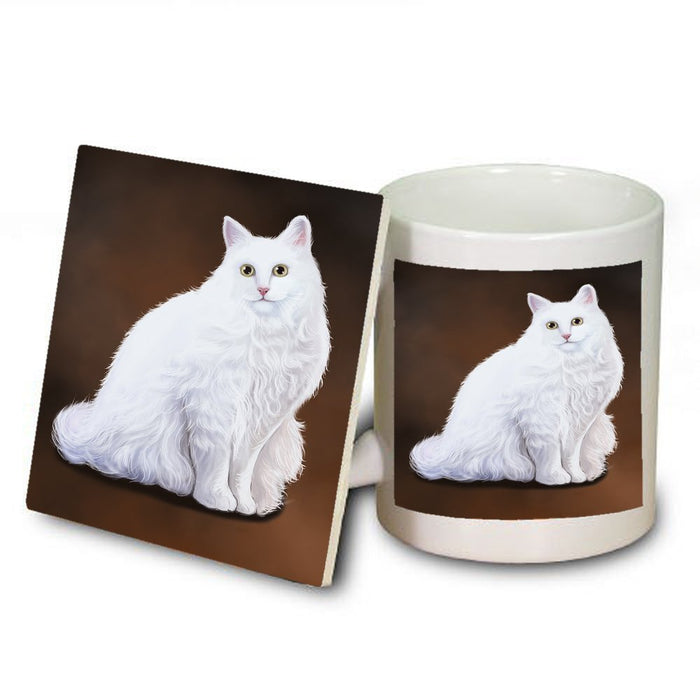 Turkish Angora Cat Mug and Coaster Set