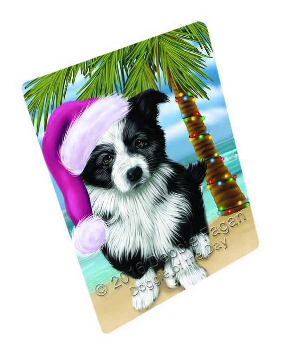 Summertime Happy Holidays Christmas Border Collie Dog on Tropical Island Beach Large Refrigerator / Dishwasher Magnet D331