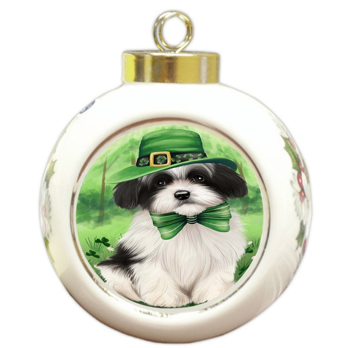 St. Patricks Day Irish Portrait Havanese Dog Round Ball Christmas Ornament RBPOR48818