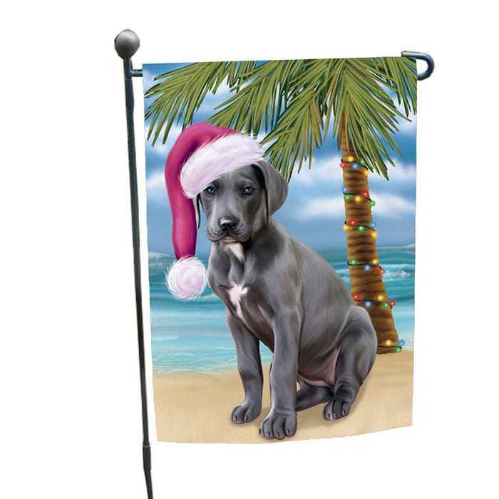 Summertime Happy Holidays Christmas Great Dane Dog on Tropical Island Beach Garden Flag