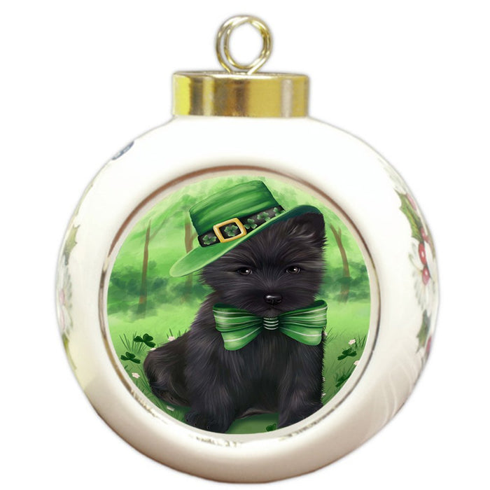 St. Patricks Day Irish Portrait Cairn Terrier Dog Round Ball Christmas Ornament RBPOR48762