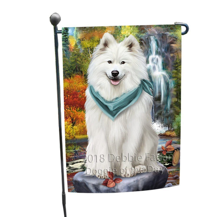 Scenic Waterfall Samoyed Dog Garden Flag GFLG49322