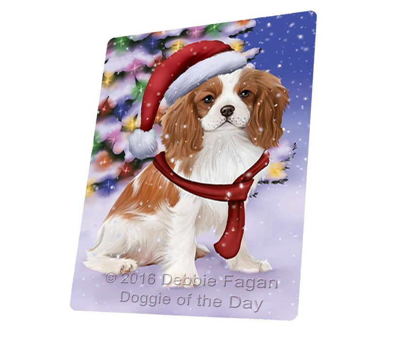 Winterland Wonderland Cavalier King Charles Spaniel Puppy Dog In Christmas Holiday Scenic Background Tempered Cutting Board