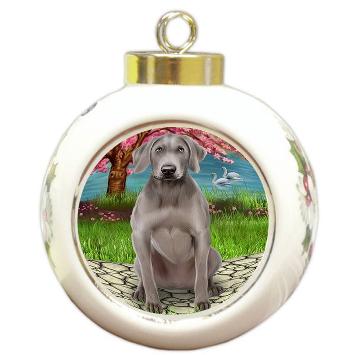 Weimaraner Dog Round Ball Christmas Ornament RBPOR48541