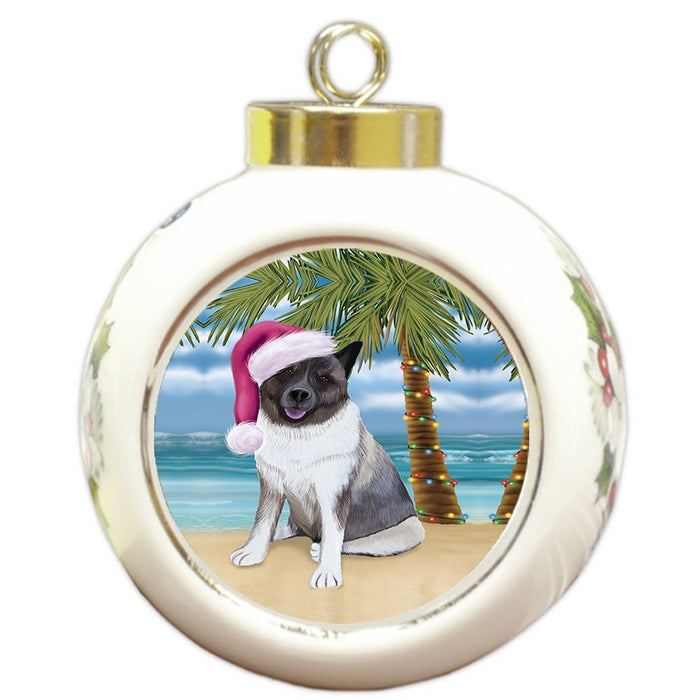 Summertime Akita Dog on Beach Christmas Round Ball Ornament POR1017