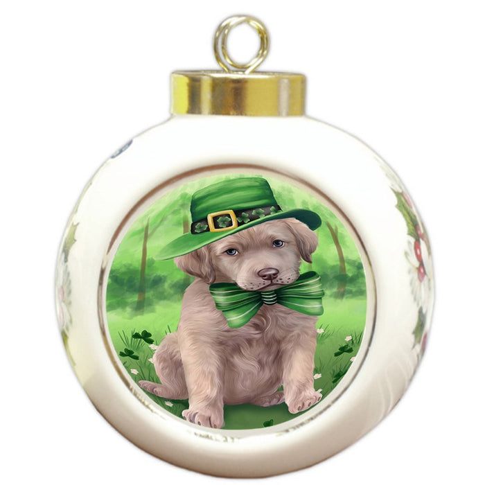St. Patricks Day Irish Portrait Chesapeake Bay Retriever Dog Round Ball Christmas Ornament RBPOR48772