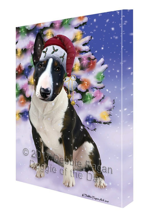 Winterland Wonderland Bull Terrier Dog In Christmas Holiday Scenic Background Canvas Wall Art