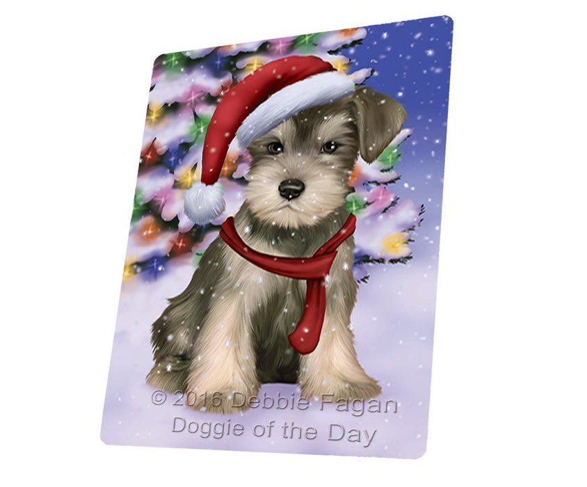 Winterland Wonderland Schnauzers Puppy Dog In Christmas Holiday Scenic Background Tempered Cutting Board